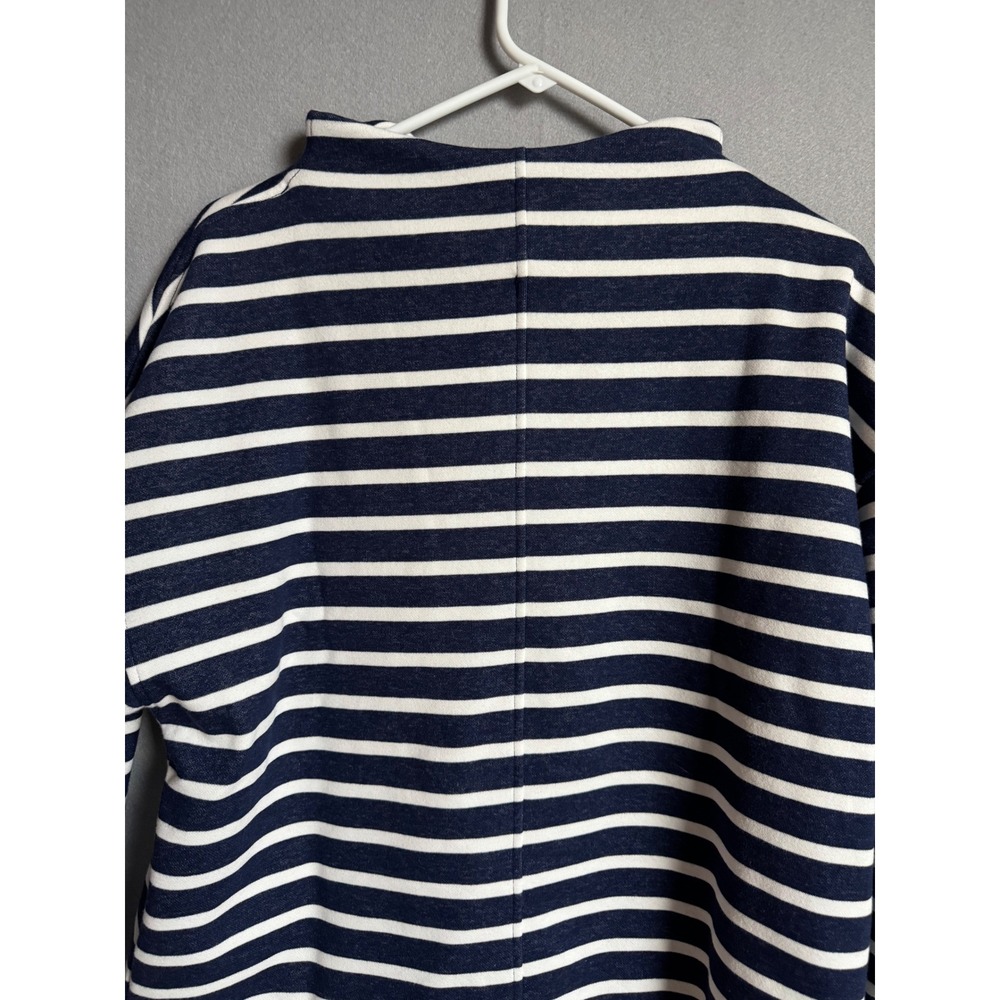 J.Crew Sweatshirt Womens M Navy Blue White Striped Mock Neck Fleece Lined Boxy - Picture 4 of 8